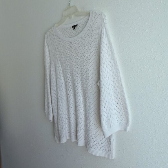 Talbots Open Knit Sweater Women's Plus Size 3X White Linen Blend Pullover - Picture 2 of 6
